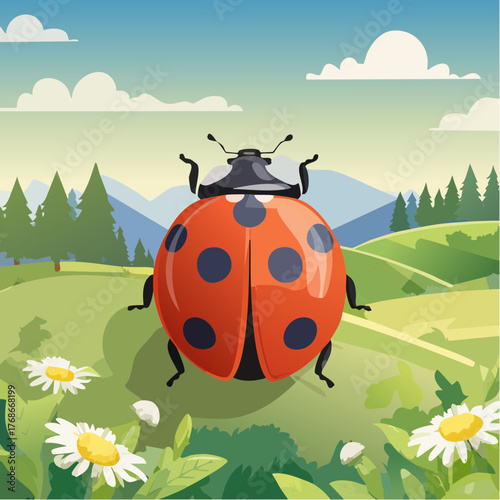 Jolie coccinelle en gros plan dans la nature