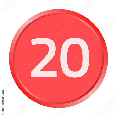 The number "20" white font is printed inside a red circle.