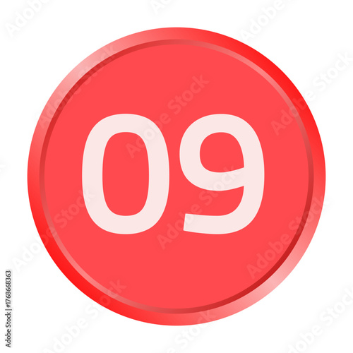 The number "09" white font is printed inside a red circle.