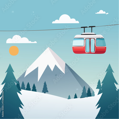 Vacances d'hiver, vue sur le télécabine, montagne, neige