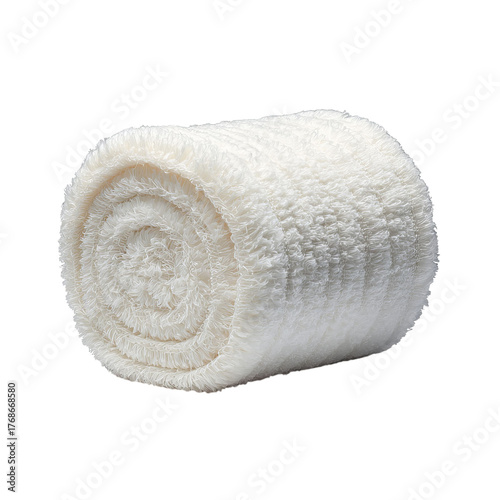 Png of rolled up white terry towel isolated on transparent background, perfect for spa or bathroom decor and hygiene