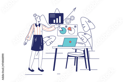 Each illustration is outlined with clean lines and includes subtle decorative elements like plants or icons (e.g., money, books, or hearts). The image is ideal for use in Adobe Stock as a versatile se