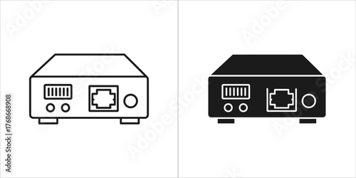 Outline and solid black icon of a network router