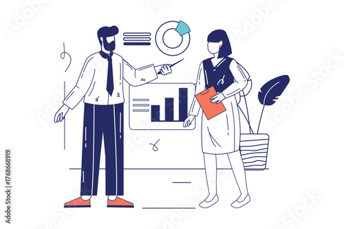 Each illustration is outlined with clean lines and includes subtle decorative elements like plants or icons (e.g., money, books, or hearts). The image is ideal for use in Adobe Stock as a versatile se