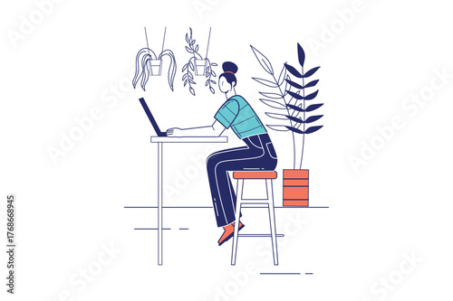 Each illustration is outlined with clean lines and includes subtle decorative elements like plants or icons (e.g., money, books, or hearts). The image is ideal for use in Adobe Stock as a versatile se