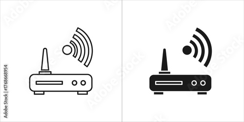 Wifi router with antenna icon, outline and filled version