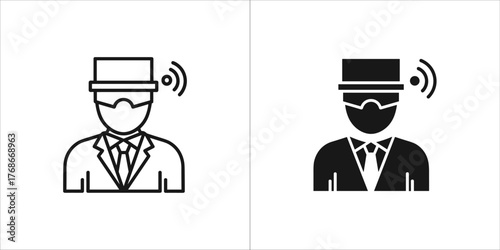 Man in hat and glasses with wifi signal, outline and filled versions