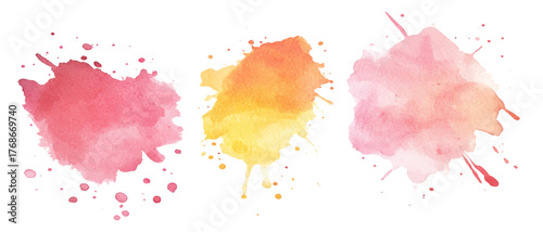 Set of colorful vibrant paint splash texture. Set of watercolor circles multicolored, Colors watercolor paint stains vector backgrounds.		
