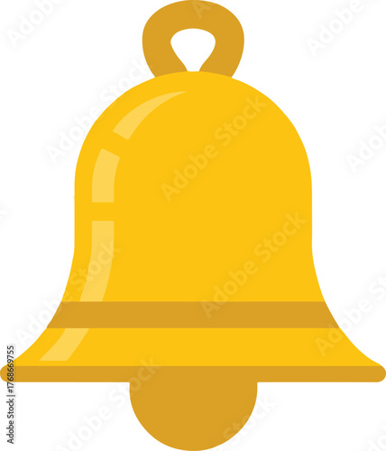 A single golden bell with a loop at the top and a clapper at the bottom on a white background