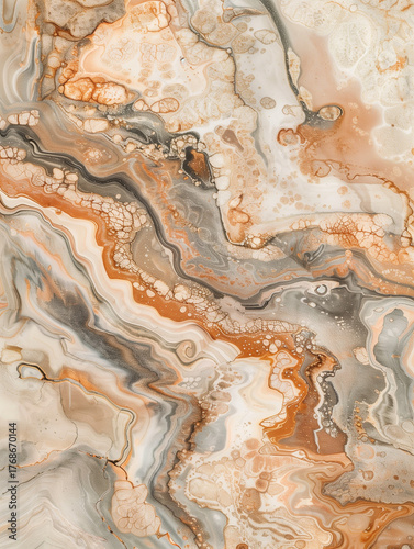Abstract marbled texture with swirling veins of cream gold and brown