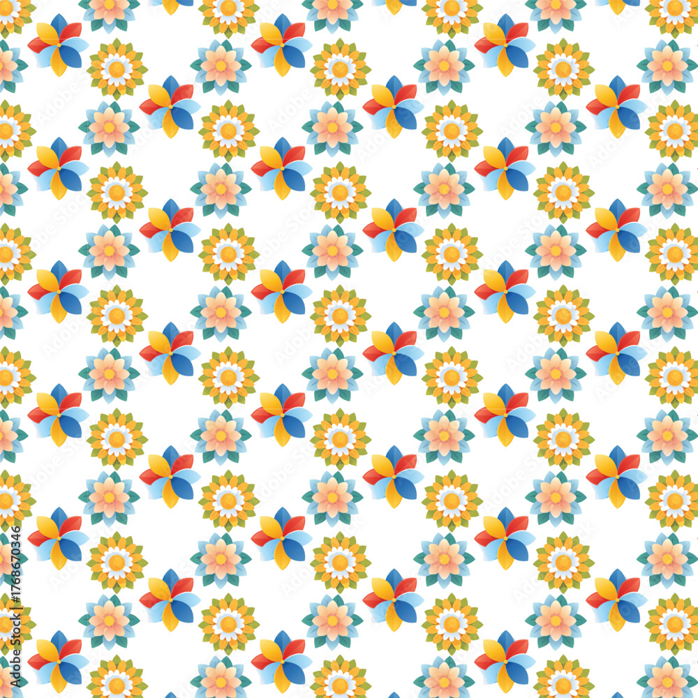 Obraz premium Vibrant Floral Geometric Pattern - Seamless & Modern Design