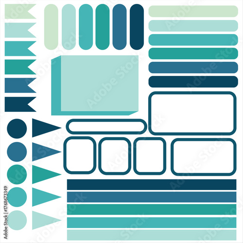 Cohesive Blue-Green Planner Sticker Set with Labels and Decorative Elements