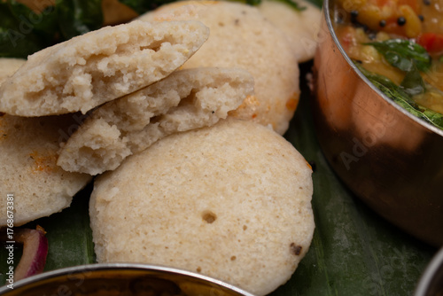 Close up of indiian whole grain idlis