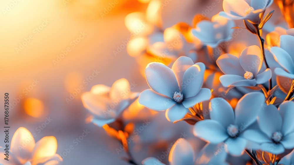 Fototapeta premium Beautiful blooming flowers with soft colors at sunset in a tranquil setting