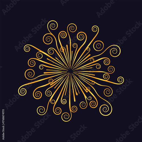 Golden floral ornament with intricate swirls and delicate details, radiating elegance and charm. This design captures the essence of sophistication and beauty.