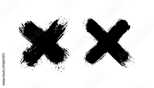 Abstract cross isolate on white background. Set of black cross icons. Symbol cross mark crafted from marker X, styled in a bold marker concept, viewed in marker stroke layout on white background. 