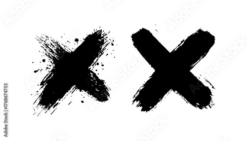 Abstract cross isolate on white background. Set of black cross icons. Symbol cross mark crafted from marker X, styled in a bold marker concept, viewed in marker stroke layout on white background. 