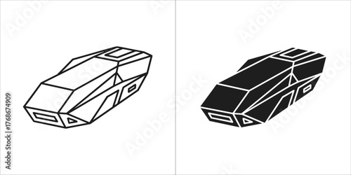 Futuristic spaceship outline and solid silhouette