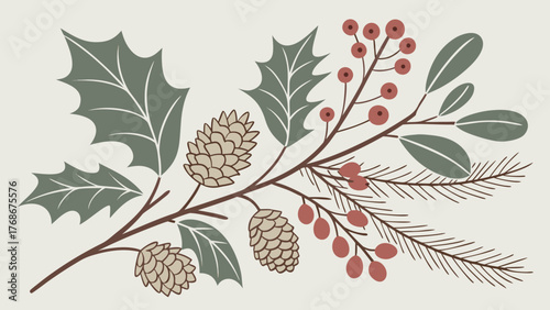 Winter botanical watercolour set with pine, berries, and dried flowers — elegant floral vector illustration Winter botanical watercolour set with pine, berries, and dried flowers — elegant floral 