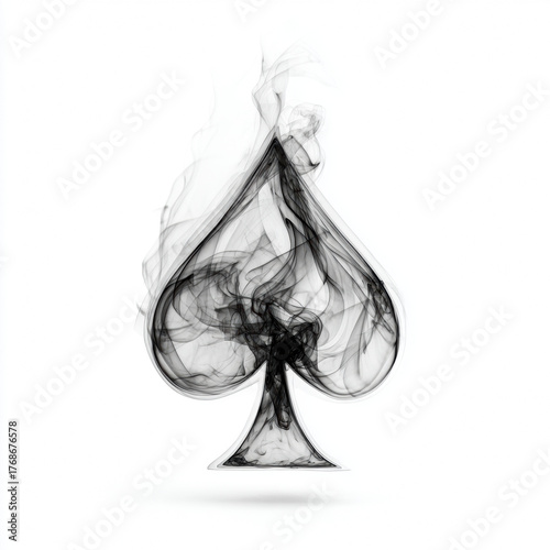 Ace of spades An elegant black smoke plume forms the classic spade playing card suit symbol, isolated on a clean white background.