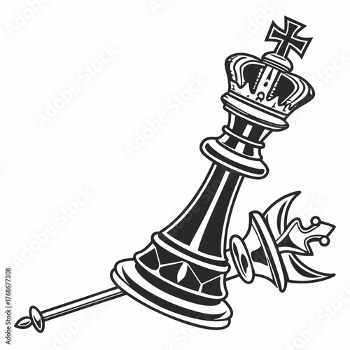 Fallen King and Queen Chess Pieces in Dramatic Composition vector illustration