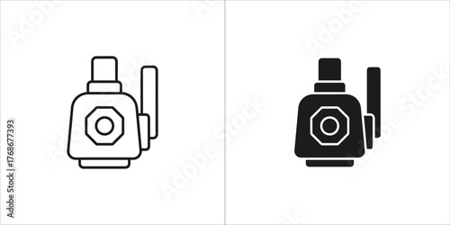 Line art and solid black silhouette of a portable radio