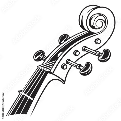 Close-up of a Violin Scroll and Tuning Pegs with Strings viola string instrument