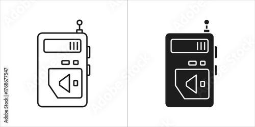 Two icons of a portable radio, one outlined and one filled