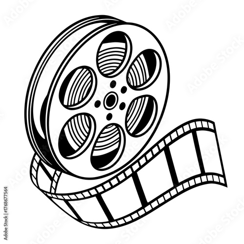 Vintage Film Reel with Unspooling Strip movie cinema