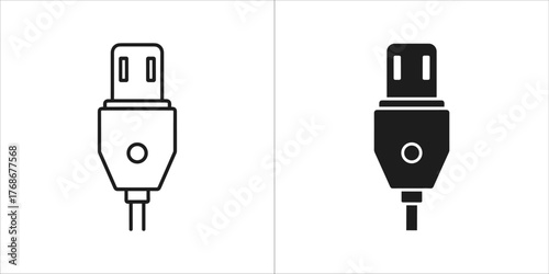 Usb connector icon, line and solid style
