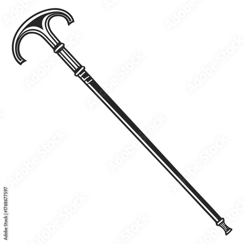Stylized Black and White Gentleman's Walking Cane with Decorative Handle stick T-handle