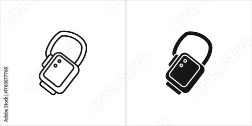 Two icons of a carabiner, one outlined and one filled, isolated on a