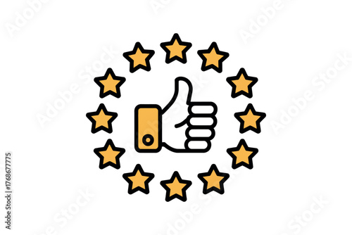 A hand giving a thumbs up surrounded by stars represents excellent quality and customer satisfaction.
