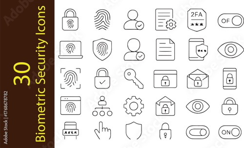 Biometric Security and Data Protection Line Icon Set