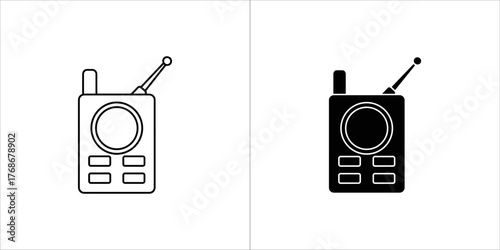 Walkie talkie icon set, showcasing a classic communication device in two distinct styles