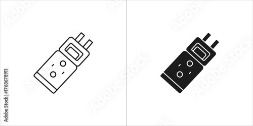 Taser icon set, depicting a non lethal weapon in both outline and solid black versions