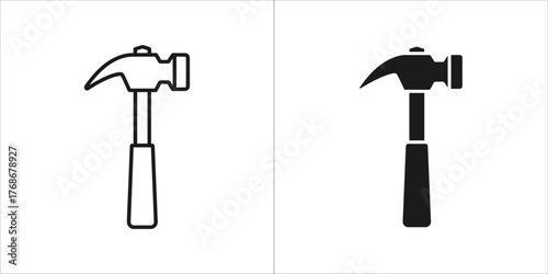 Black line claw hammer icon carpenter hammer tool vector illustration