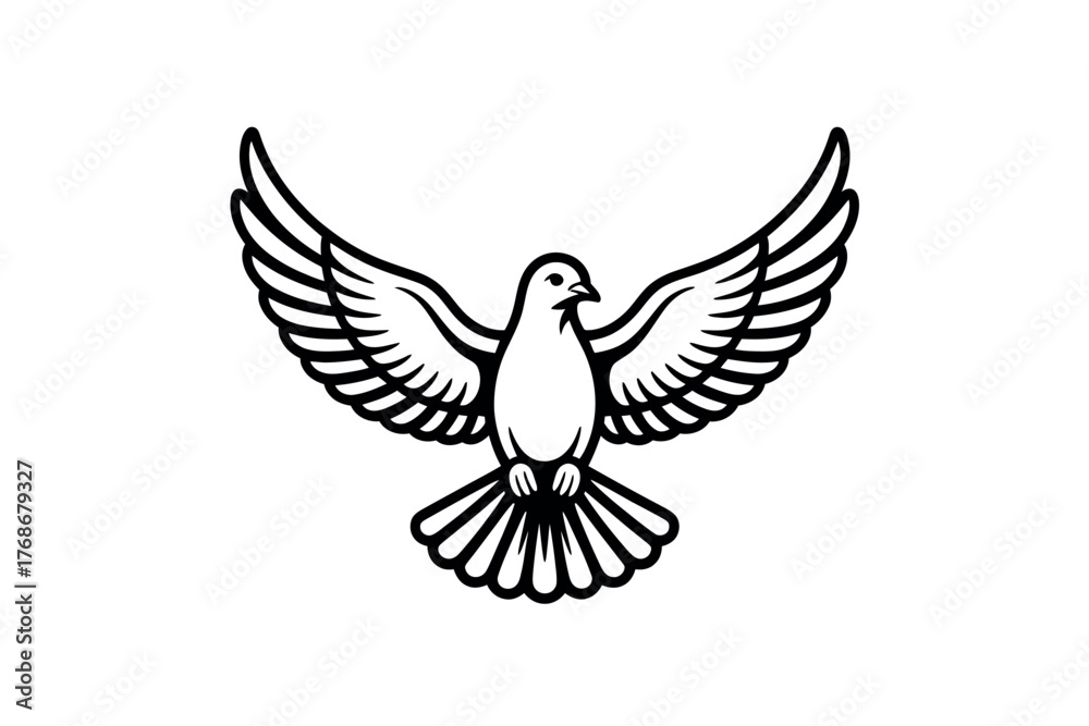 Obraz premium A stylized illustration of a white dove with its wings spread wide, symbolizing peace.