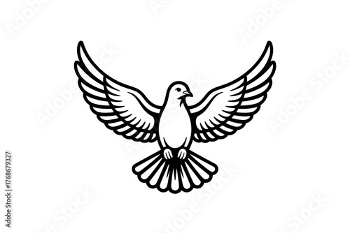 A stylized illustration of a white dove with its wings spread wide, symbolizing peace.
