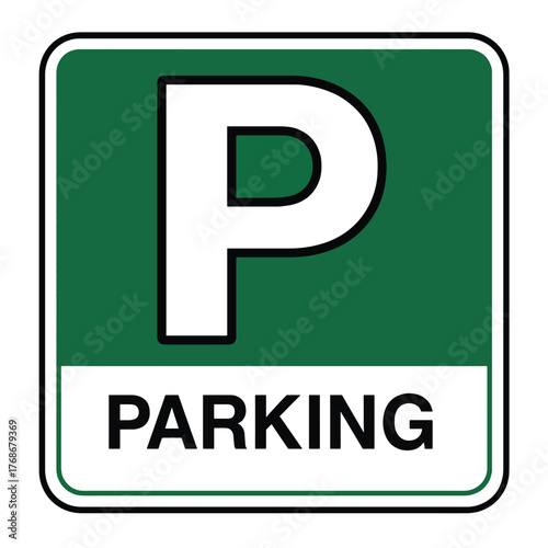 Clear parking sign with white lettering on a blue background indicating a parking space.