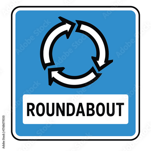 Clear roundabout traffic sign warning drivers of circular intersection ahead