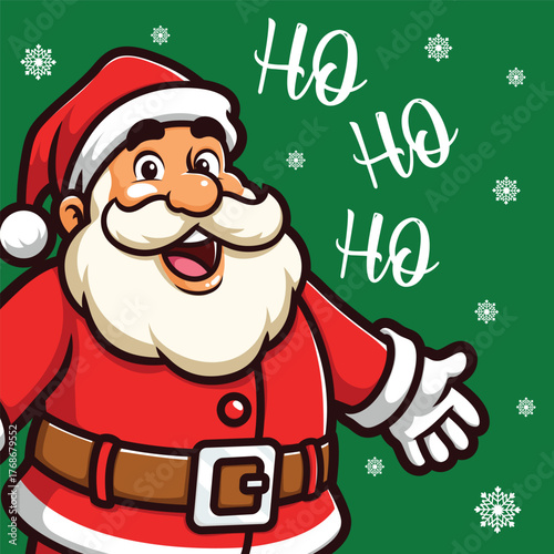 Festive Christmas illustration featuring joyful holiday elements like Santa, snowman, reindeer, trees, snowflakes, and cheerful typography. Perfect for greeting cards, posters, invitations, t-shirts, 