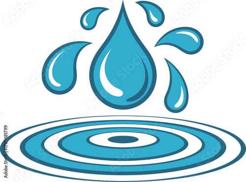 Water Drop Splashing with Ripples Illustration