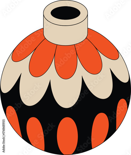 An ornamental, round vase with a flared neck design