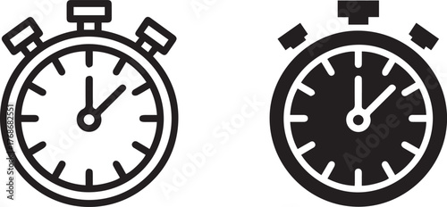 minimal stopwatch icon pair outline and solid vector set for interface ui and branding