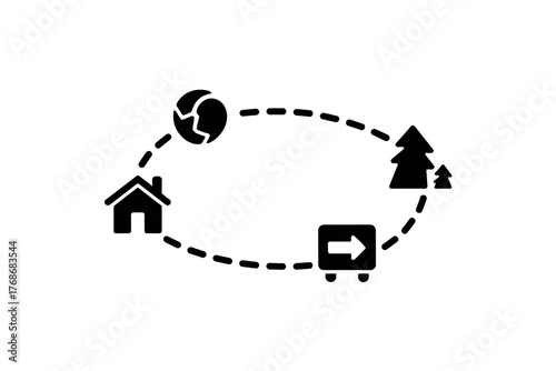 A symbolic representation of a journey from home to nature and back again.