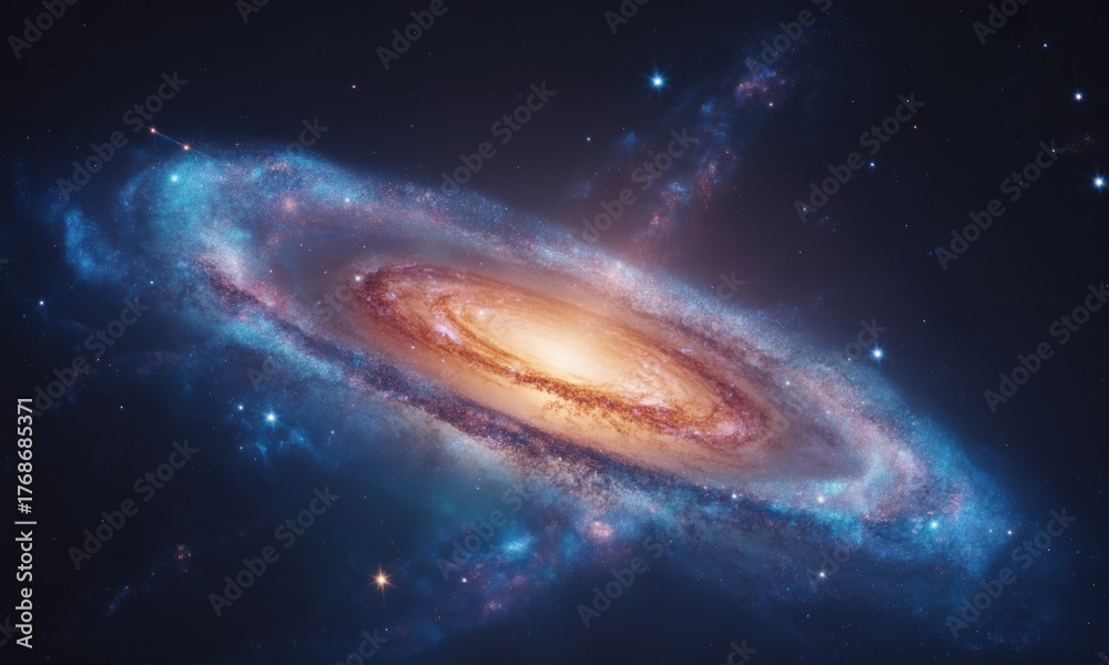 Fototapeta premium Spiral galaxy, vibrant colors, cosmic dust