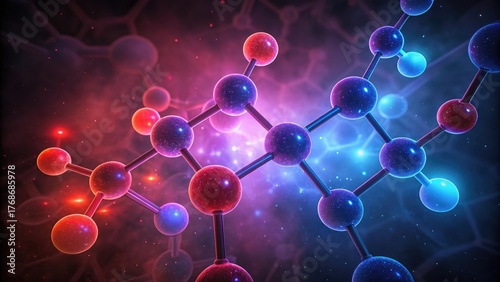 Vibrant molecular structure with glowing atoms and cosmic background science and chemistry concept