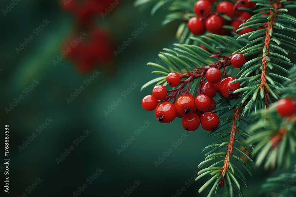 Fototapeta premium Vibrant red berries nestled in green foliage