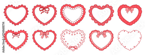 Valentine border and frame collection. Ornate heart-shaped lace templates, romantic vintage for wedding cards, love invitations and feminine decorations
